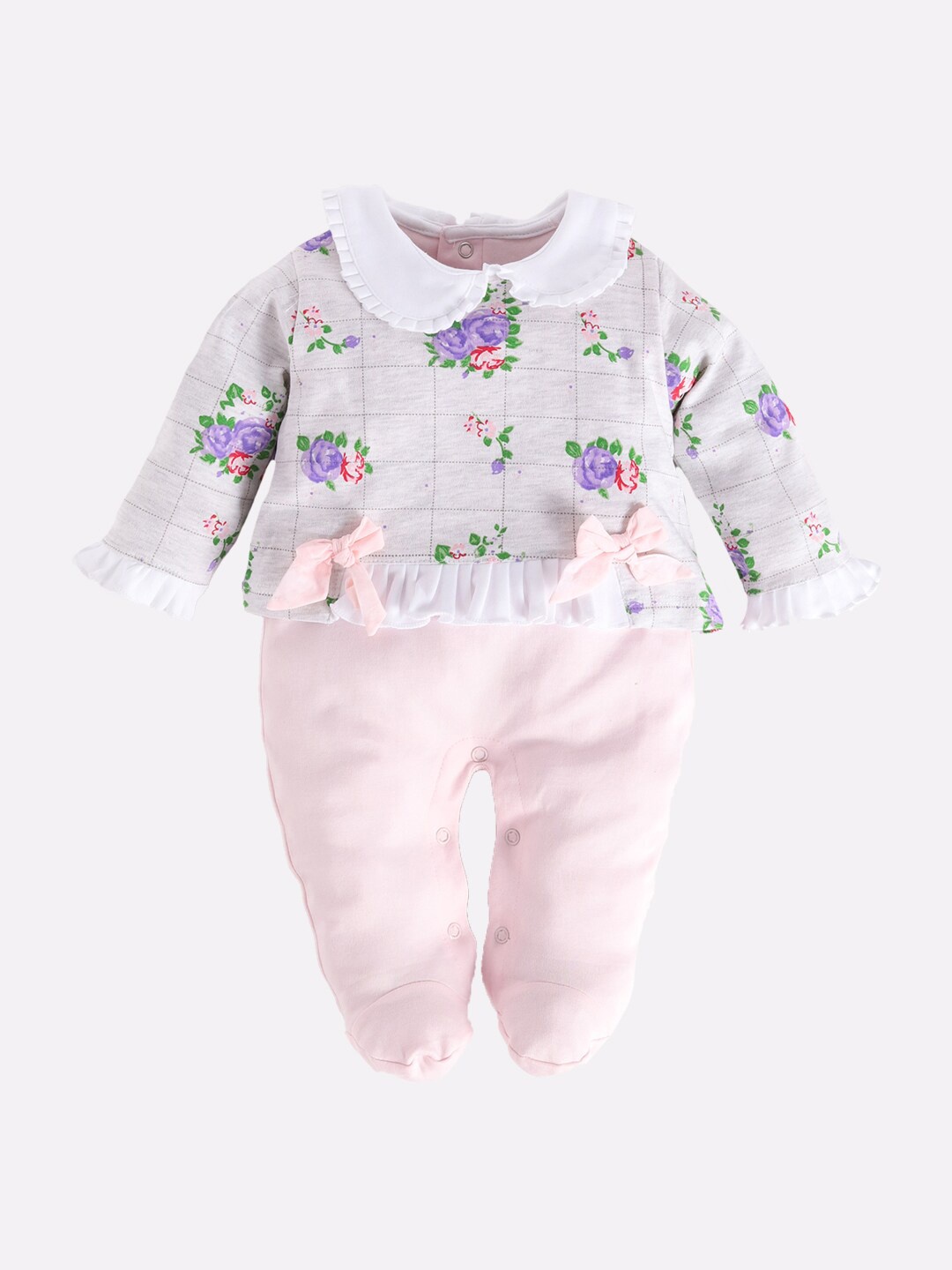

BABY GO Infant Girls Pink Printed Cotton Rompers