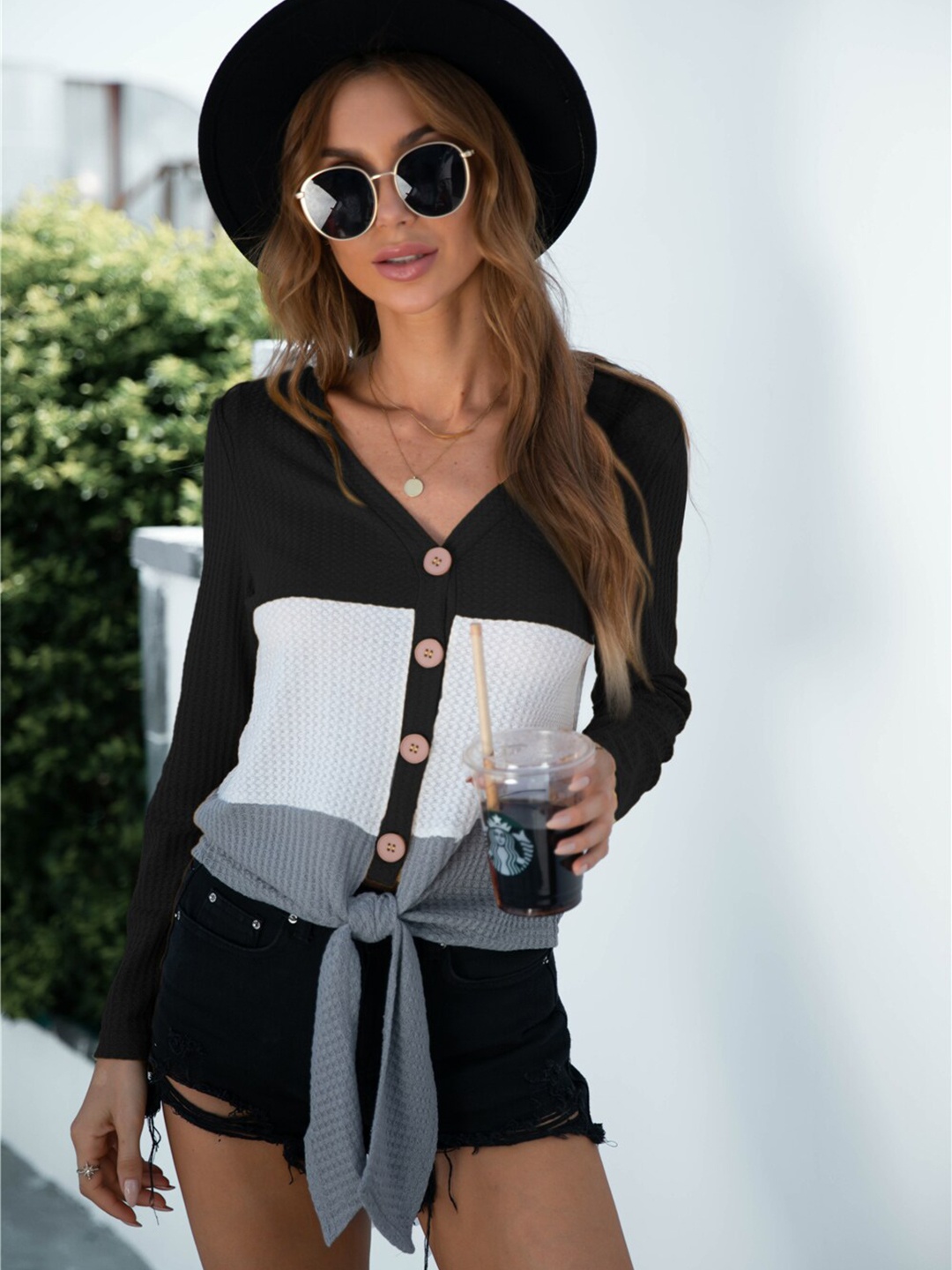

BoStreet Women Black & White Colourblocked Sweater
