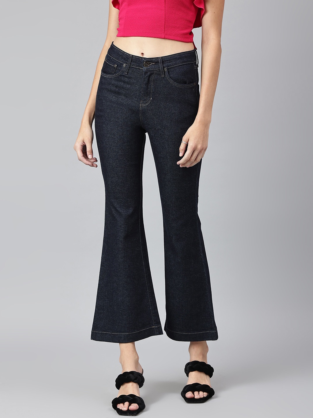 

Xpose Women Navy Blue Comfort Flared High-Rise Stretchable Jeans