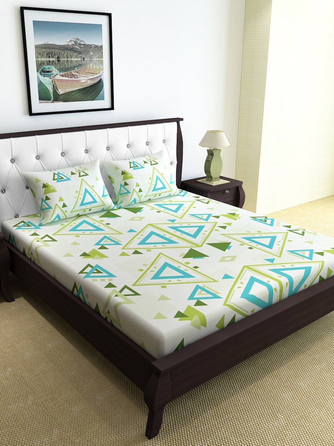 

Divine Casa Green Printed 120 TC Queen Bedsheet with 2 Pillow Covers