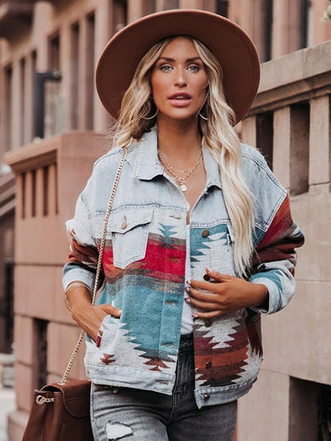 

StyleCast Women Blue Washed Checked Longline Denim Jacket