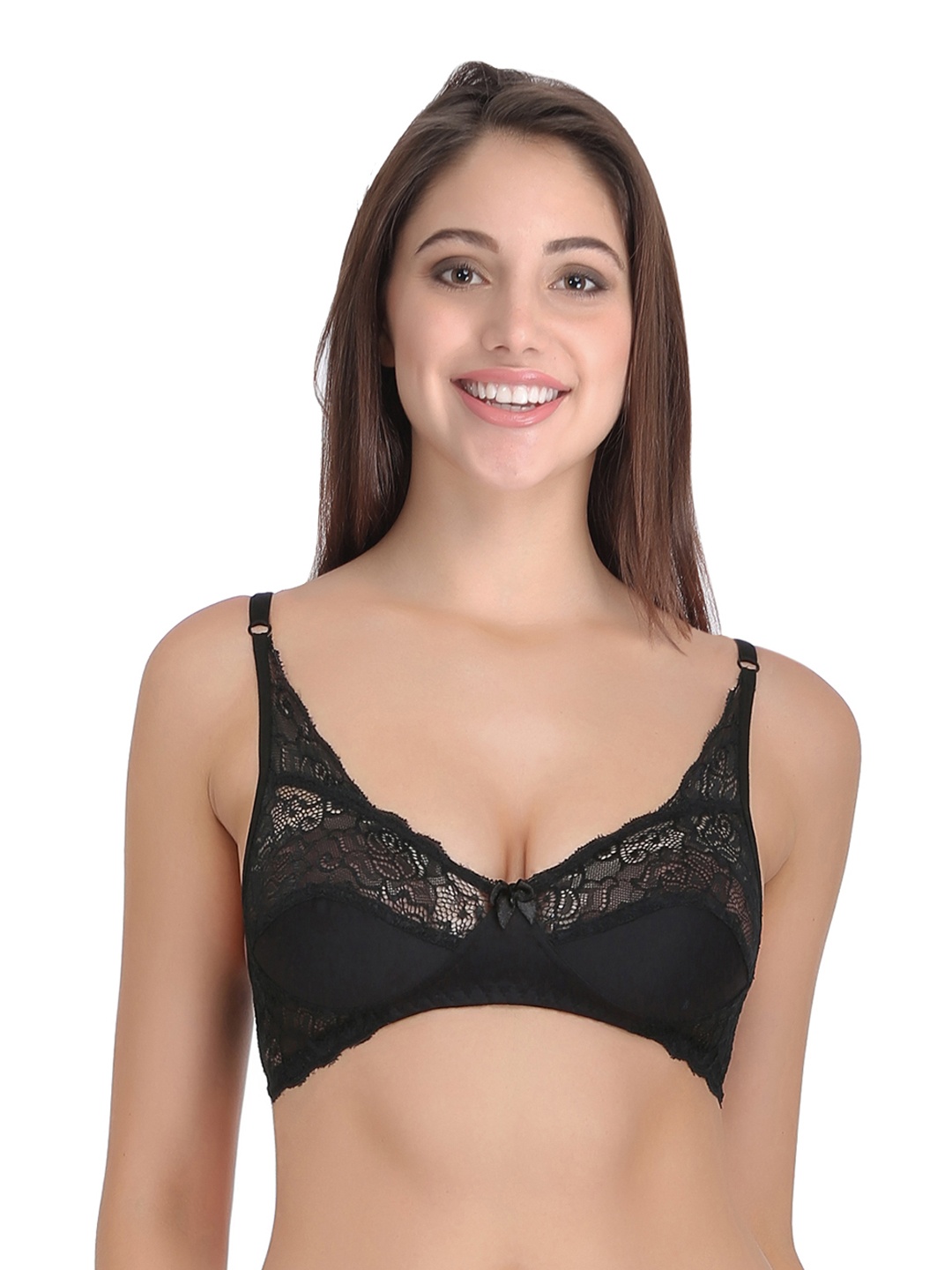 

Clovia Black Lace Non-Wired Full-Coverage Non-Padded T-shirt Bra BR0226P13