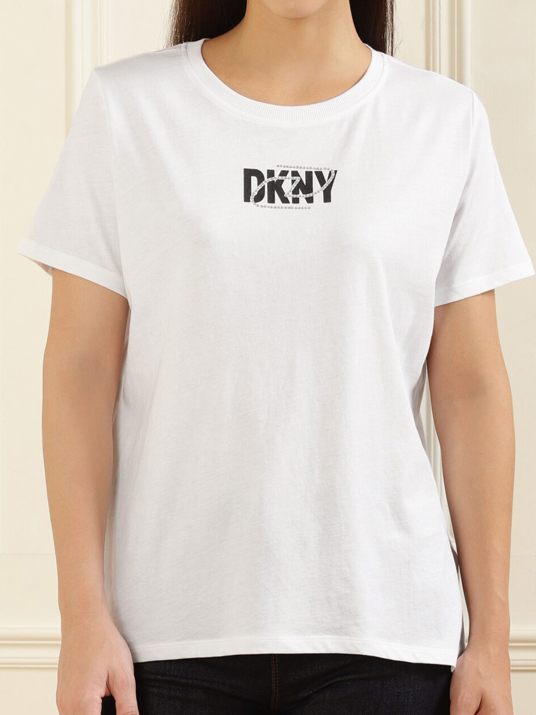 

DKNY Women White Typography Pure Cotton T-shirt