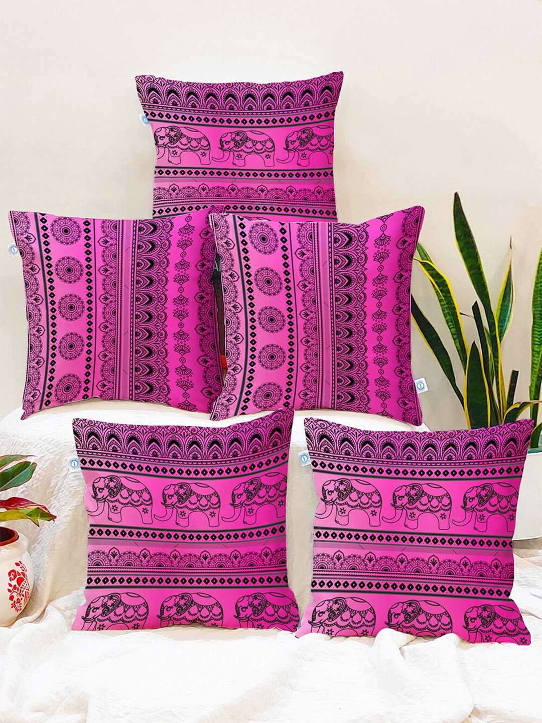 

STITCHNEST Purple & Black Set of 5 Ethnic Motifs Square Cushion Covers