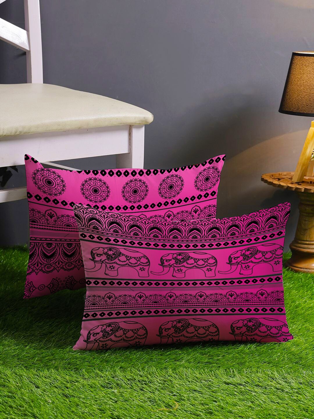 

STITCHNEST Purple & Black Set of 2 Ethnic Motifs Rectangle Cushion Covers