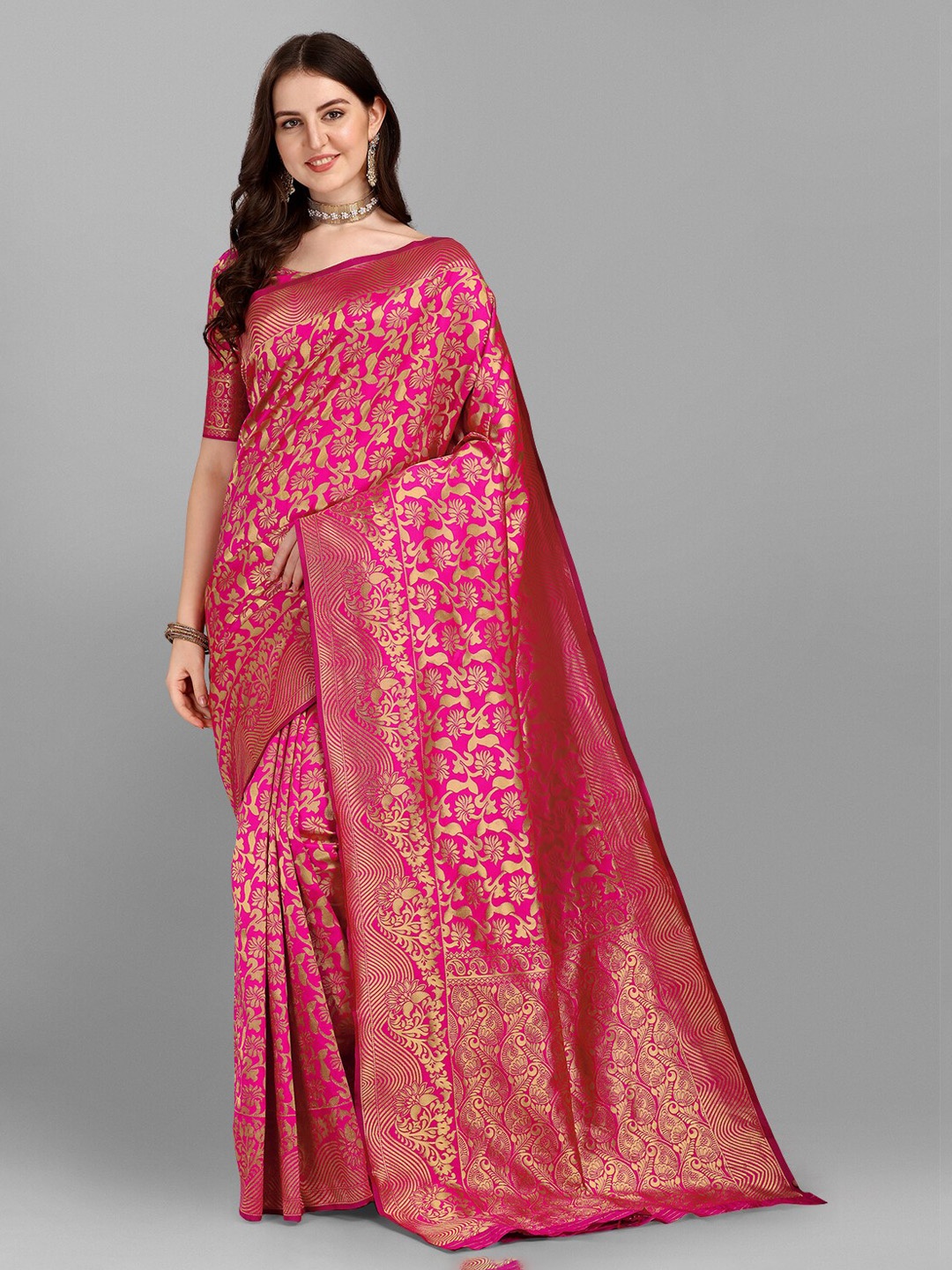 

Fashionuma Pink Ethnic Motifs Zari Brocade Saree