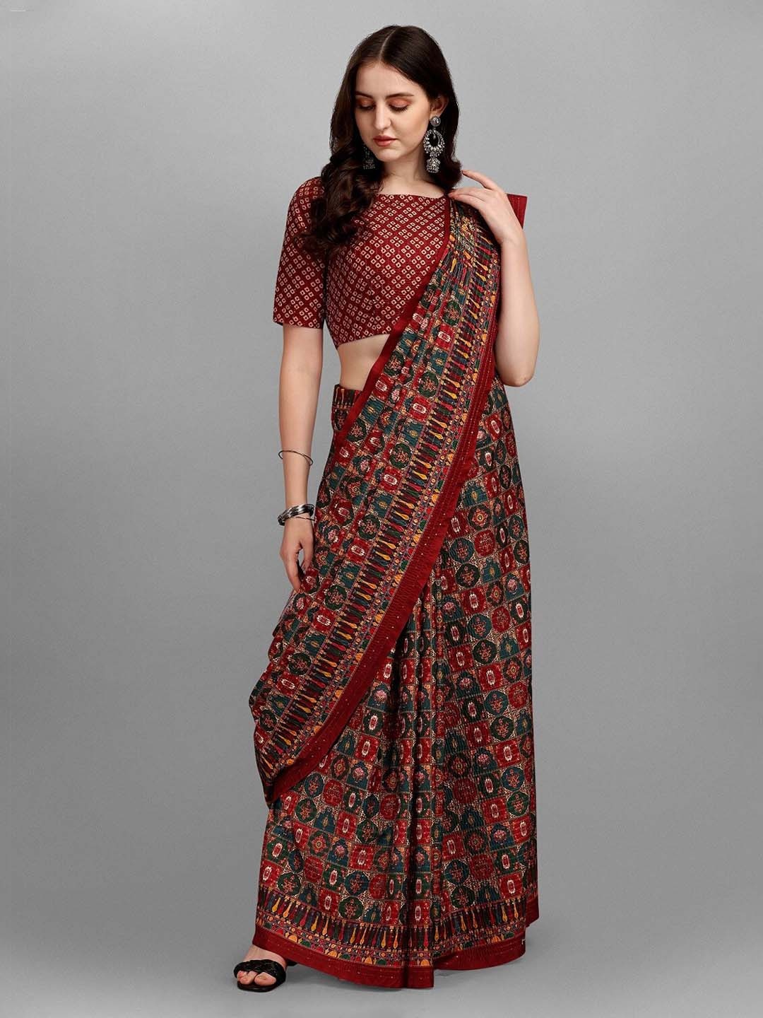 

Fashionuma Women Red & Green Ethnic Motifs Silk Blend Saree