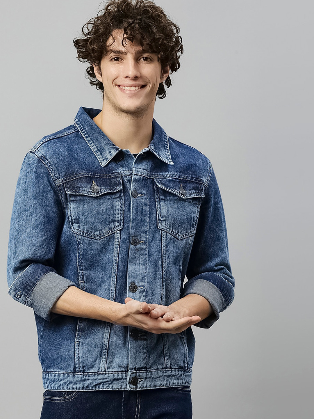 

Hubberholme Men Blue Washed Checked Lightweight Outdoor Denim Jacket