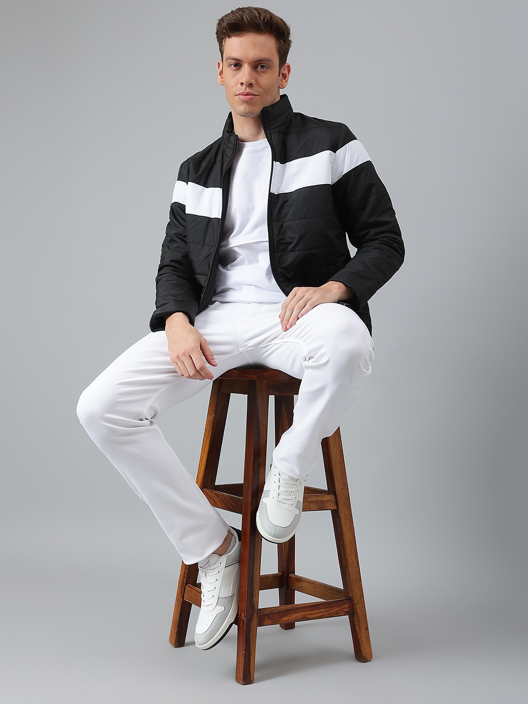 

Dennis Lingo Men Black & White Colourblocked Puffer Jacket