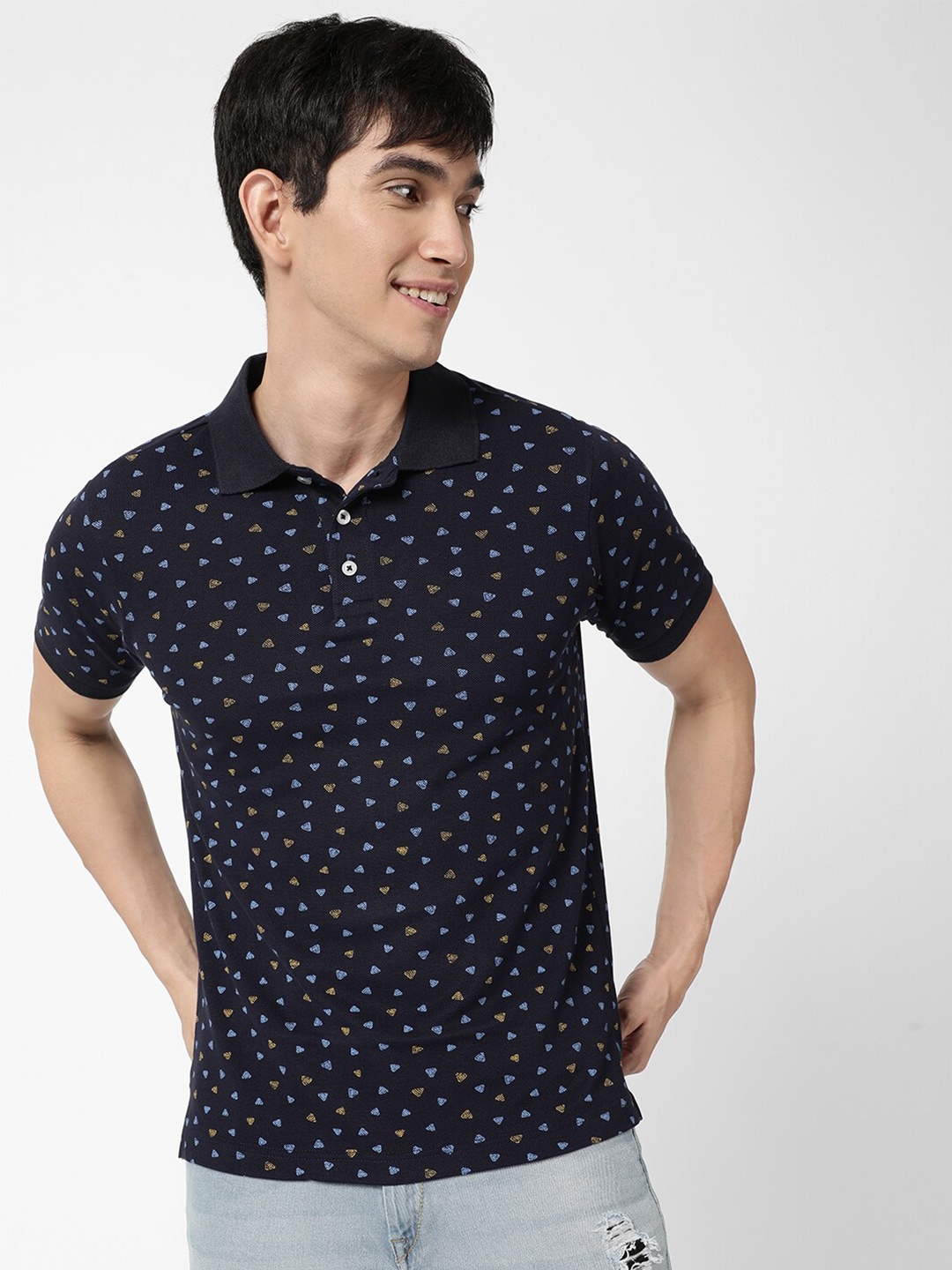 

VASTRADO Men Navy Blue Printed Polo Collar T-shirt