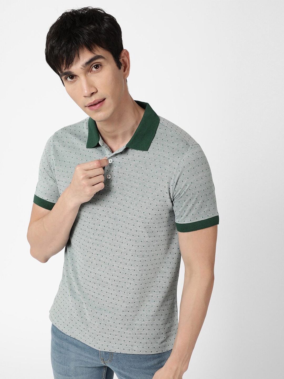 

VASTRADO Men Green Printed Polo Collar T-shirt