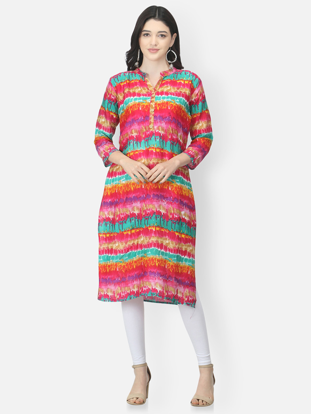 

FEMMIBELLA Women Pink & Green Printed Kurta, Multi
