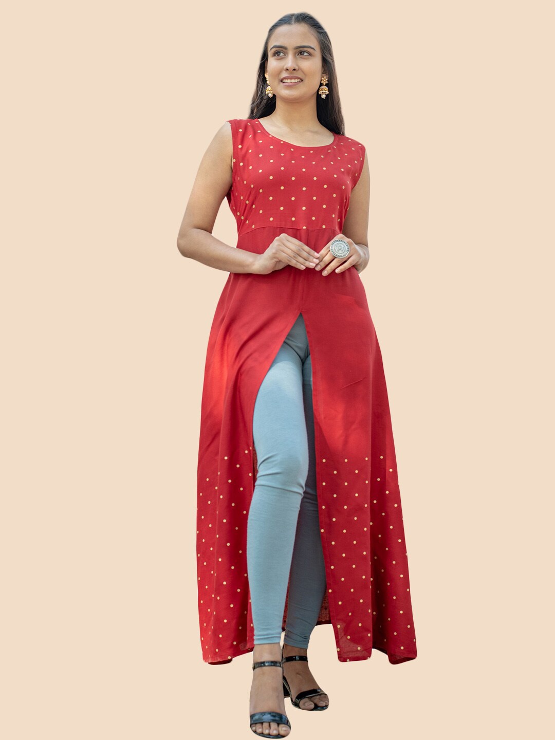 

FEMMIBELLA Women Red Printed A-line Kurta