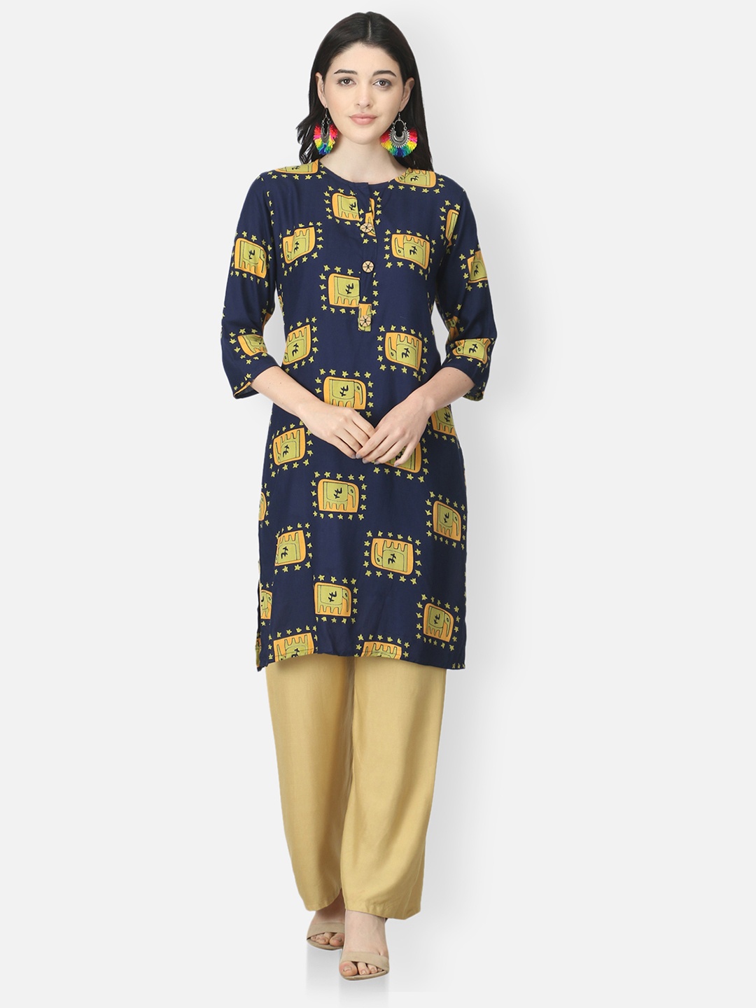 

FEMMIBELLA Women Geometric Printed Straight Kurta, Blue