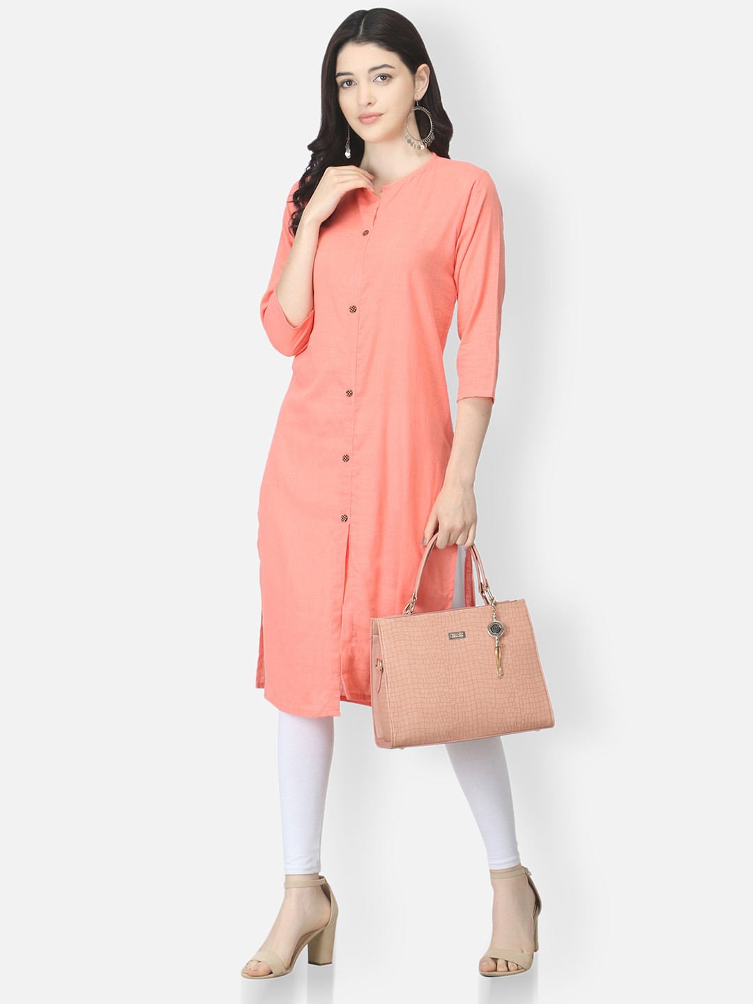 

FEMMIBELLA Women Pink Solid Cotton Straight Cut Kurta