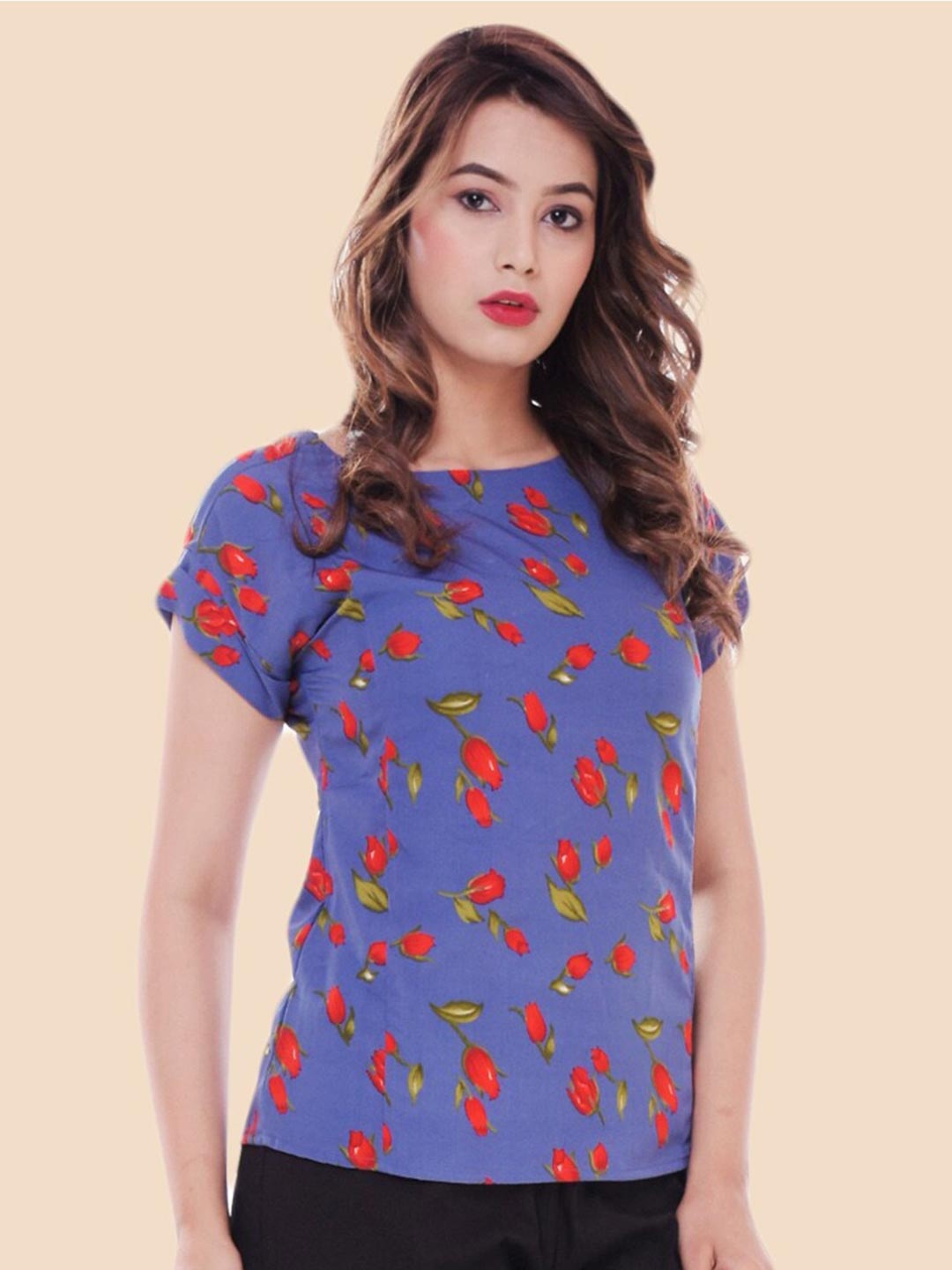 

FEMMIBELLA Women Blue & Red Floral Print Top
