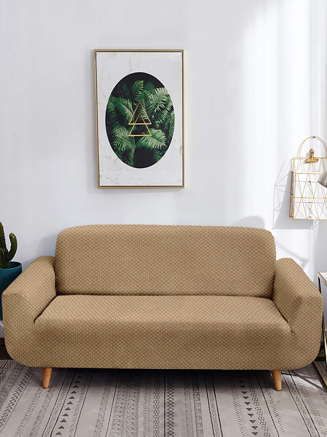

Cortina Beige Abstract Printed Jacquard 2 Seater Stretchable Non-Slip Sofa Cover