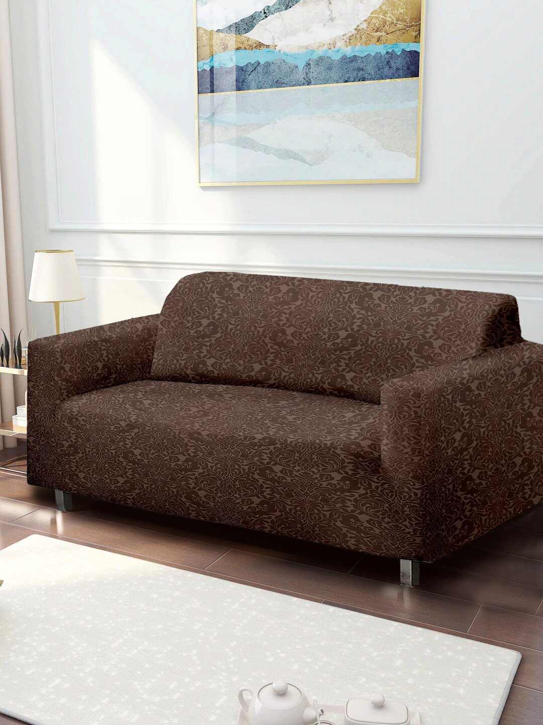 

Cortina Brown Printed 2-Seater Stretchable Non-Slip Sofa Slipcover