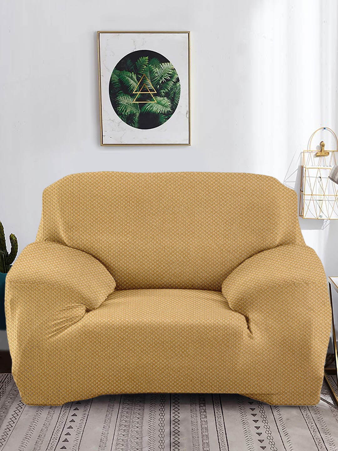 

Cortina Beige Printed 1-Seater Stretchable Non-Slip Sofa Slipcover, Cream