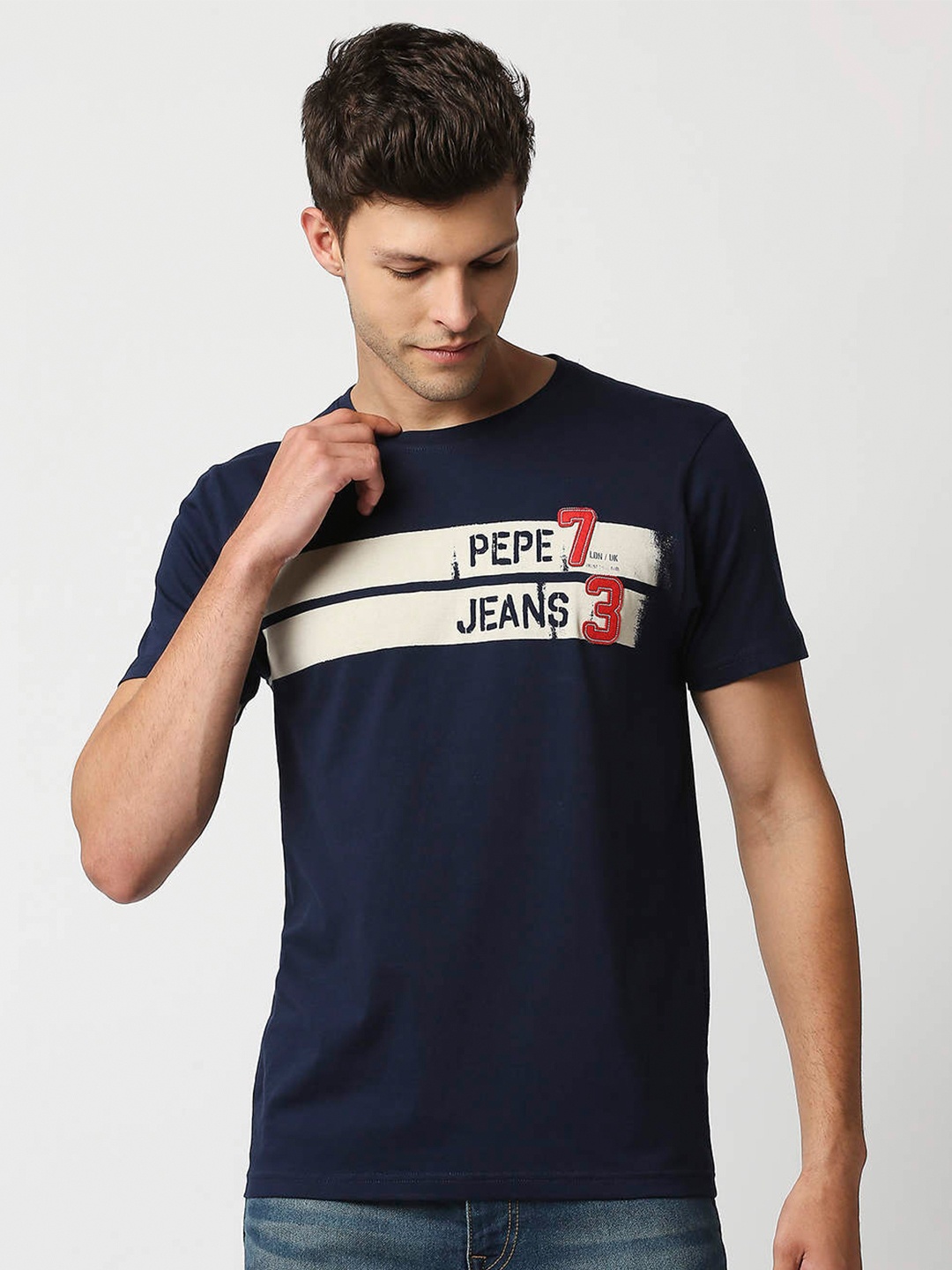 

Pepe Jeans Men Navy Blue Printed Slim Fit T-shirt