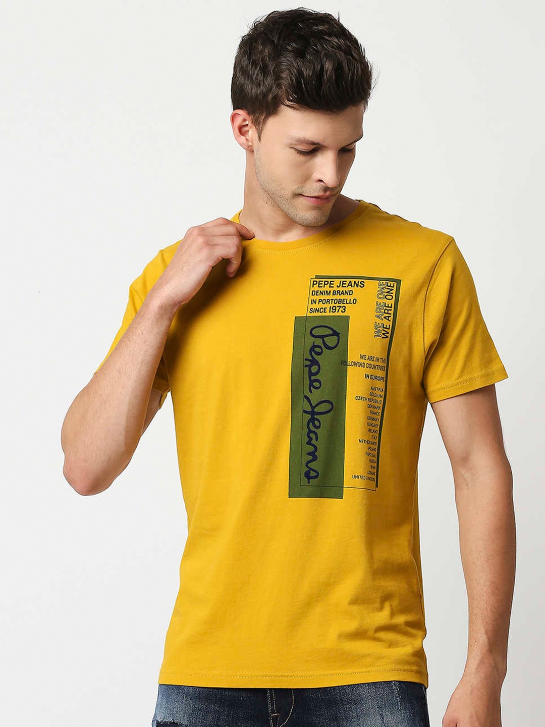 

Pepe Jeans Men Yellow Typography Printed Slim Fit T-shirt