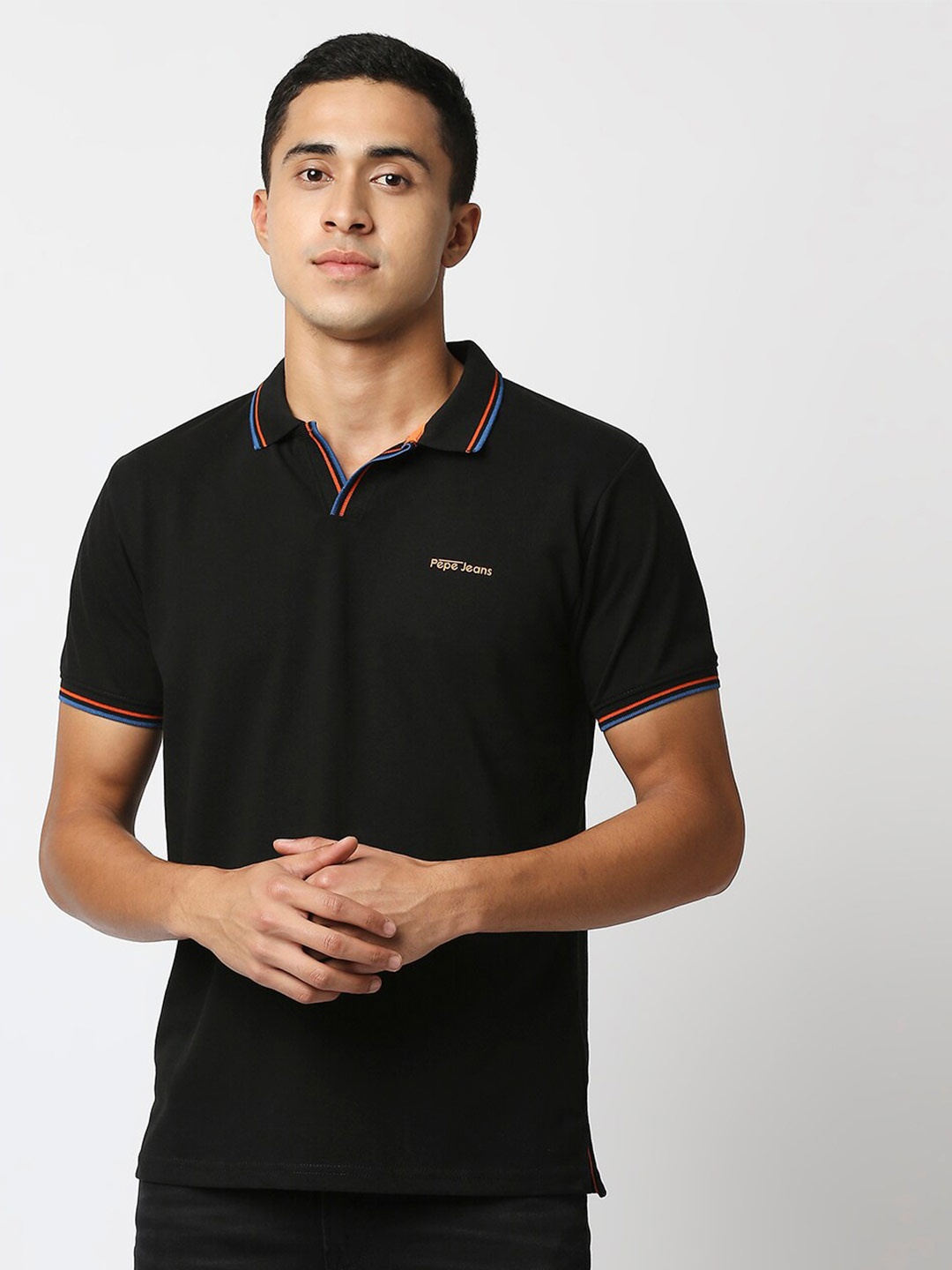 

Pepe Jeans Men Black Polo Collar T-shirt
