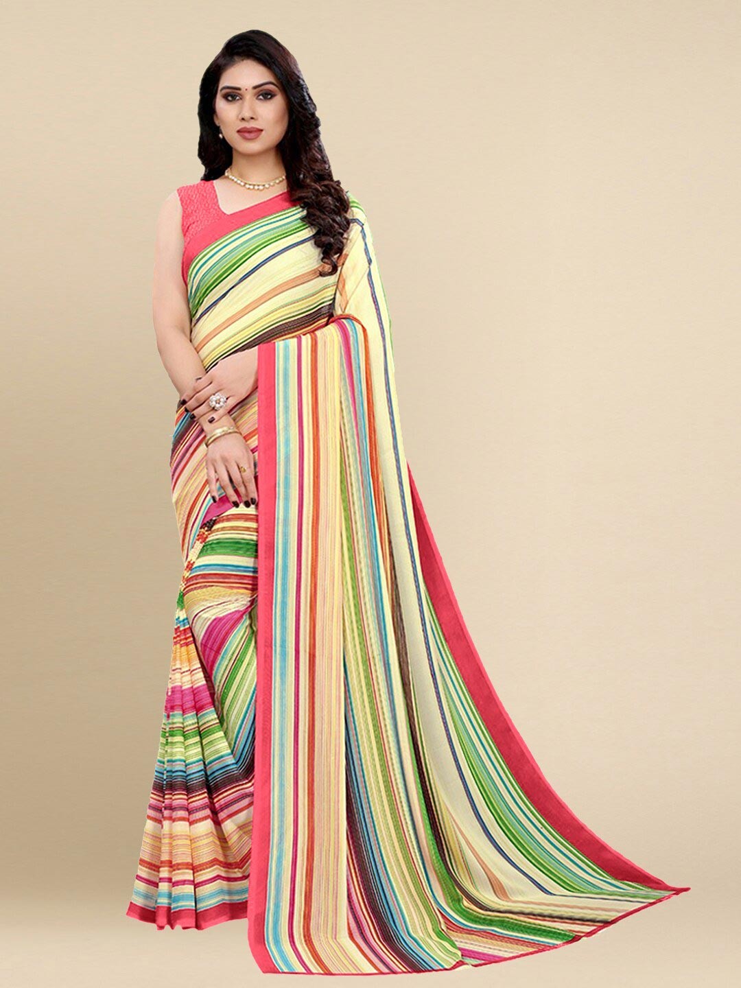 

Poshyaa Women Multicolored Striped Saree, Multi
