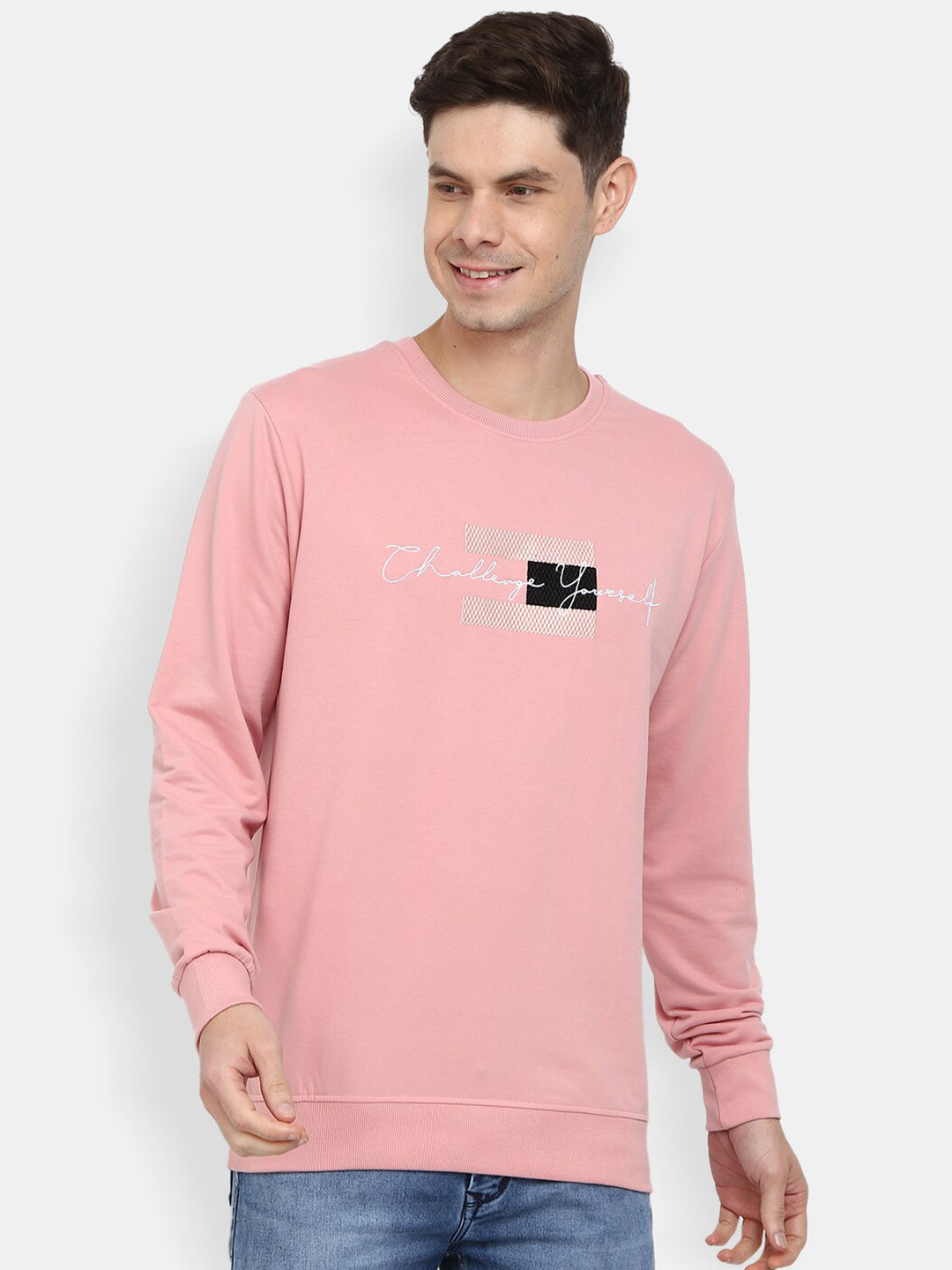 

V-Mart Men Pink Henley Neck Applique Slim Fit T-shirt