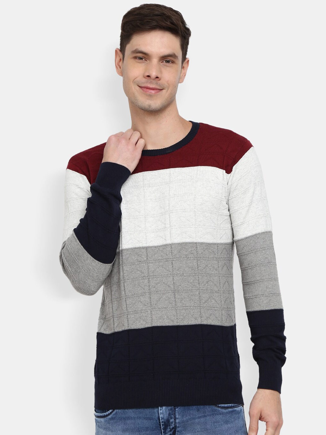 

V-Mart Men Grey Colourblocked Cotton Sweatshirt