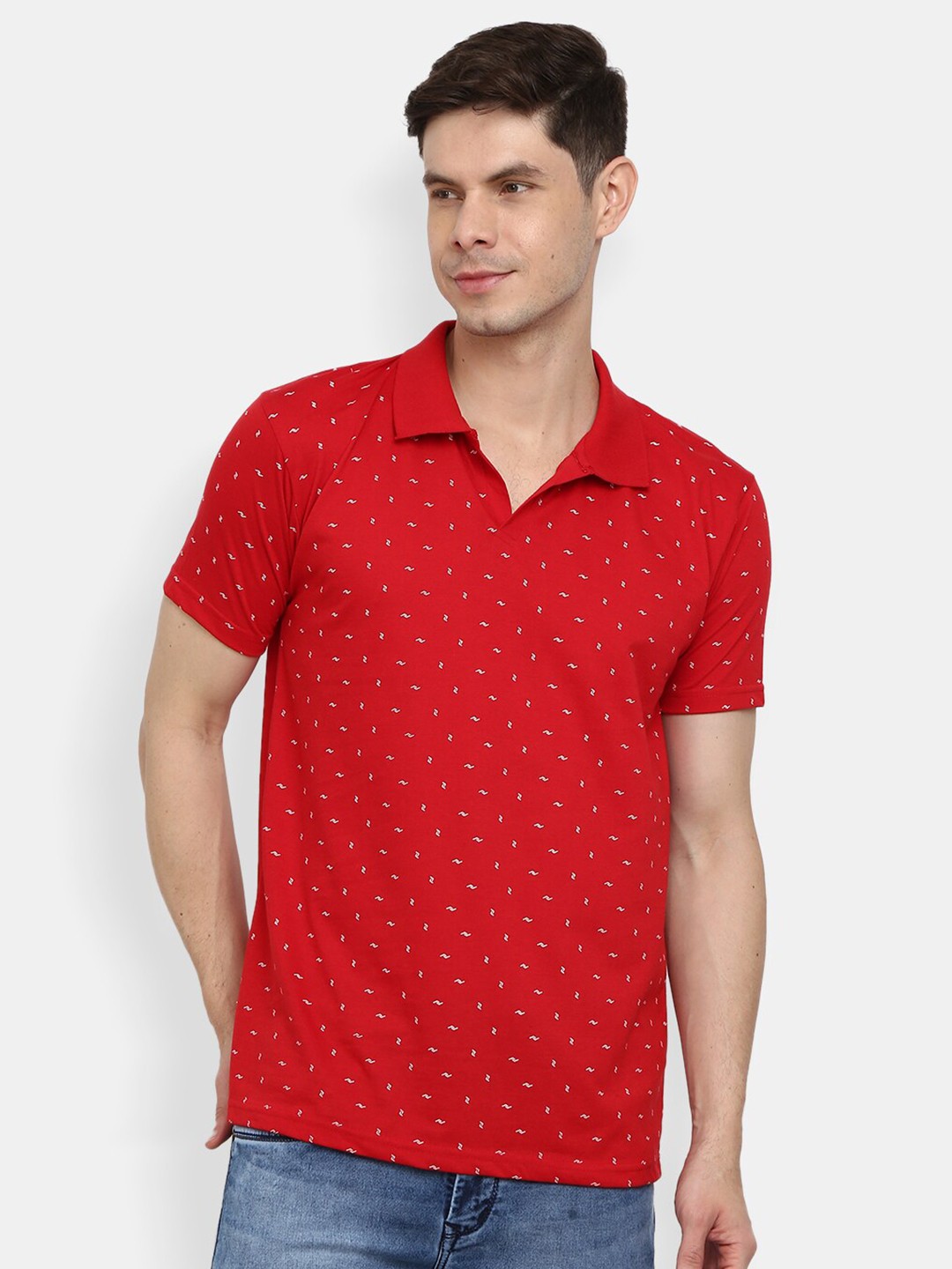 

V-Mart Men Red Printed Polo Collar Slim Fit T-shirt