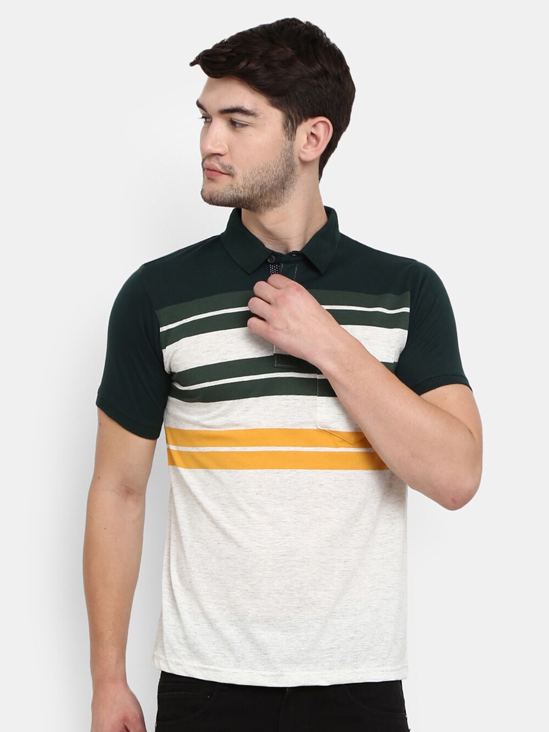 

V-Mart Men Green Colourblocked Polo Collar T-shirt