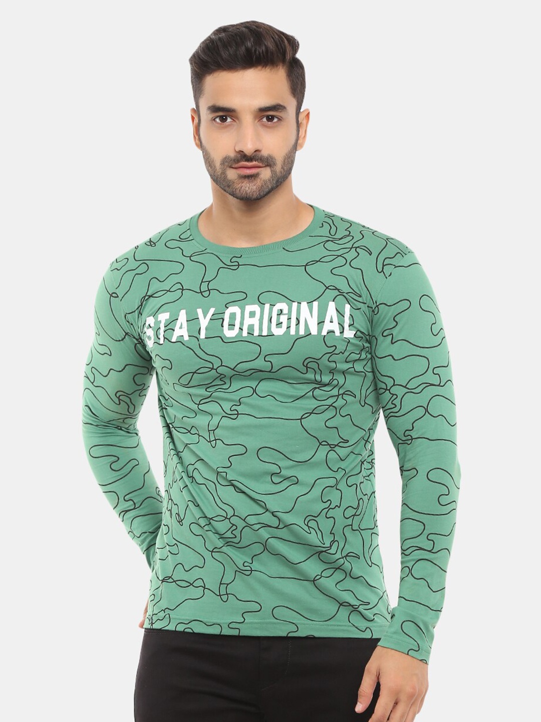 

V-Mart Men Olive Green Typography Printed Cotton Slim Fit T-shirt