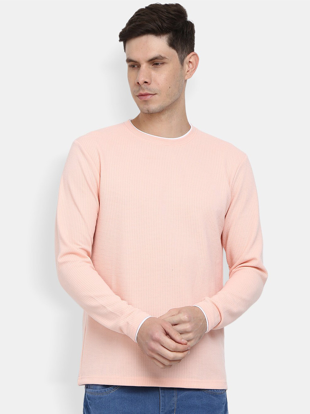 

V-Mart Men Peach-Coloured Raw Edge T-shirt