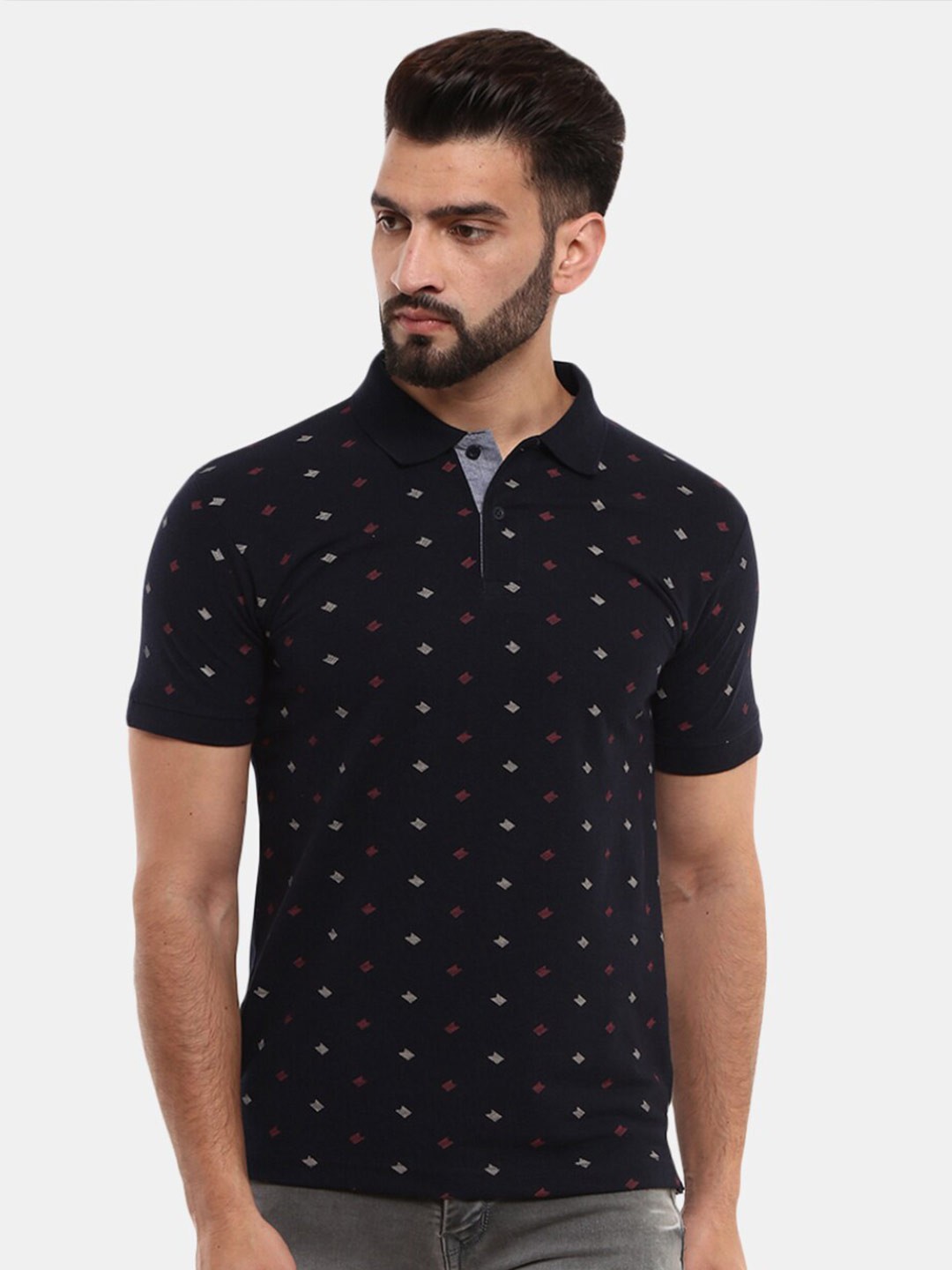 

V-Mart Men Navy Blue Printed Polo Collar T-shirt