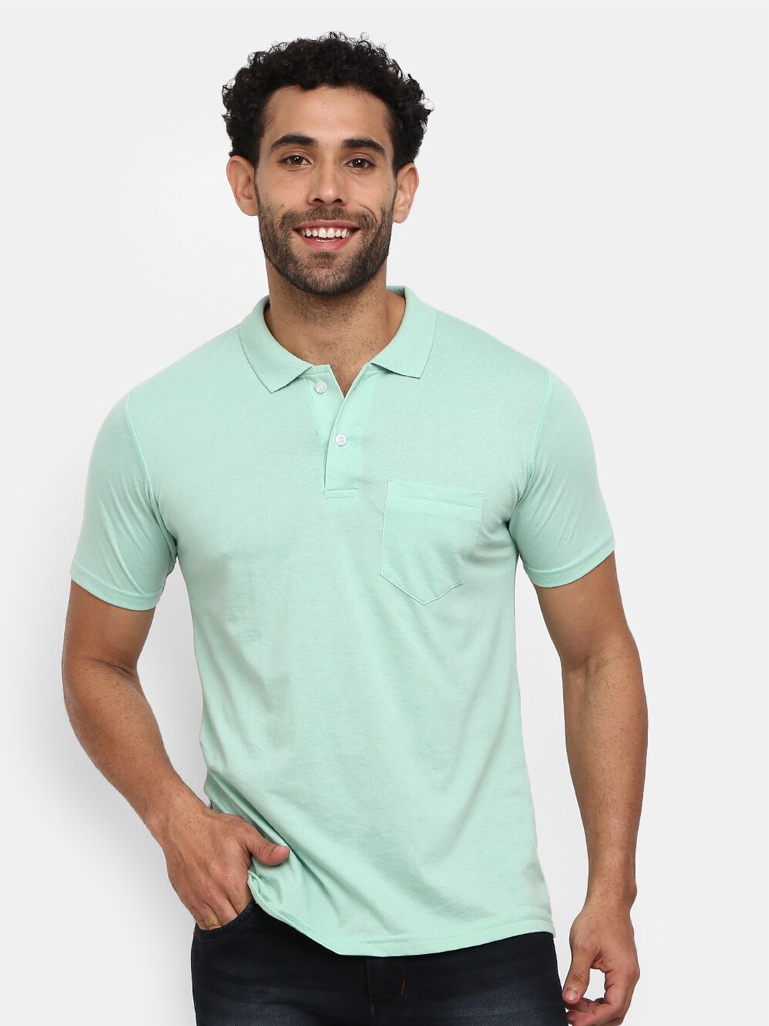 

V-Mart Men Green Polo Collar Slim Fit Sports Cotton T-shirt