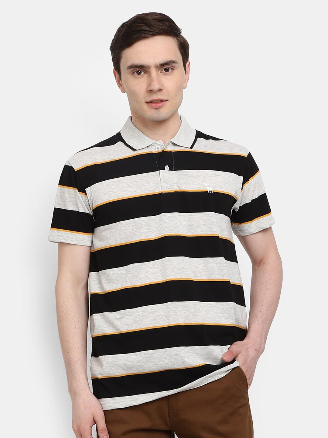 

V-Mart Men Beige Striped Polo Collar T-shirt