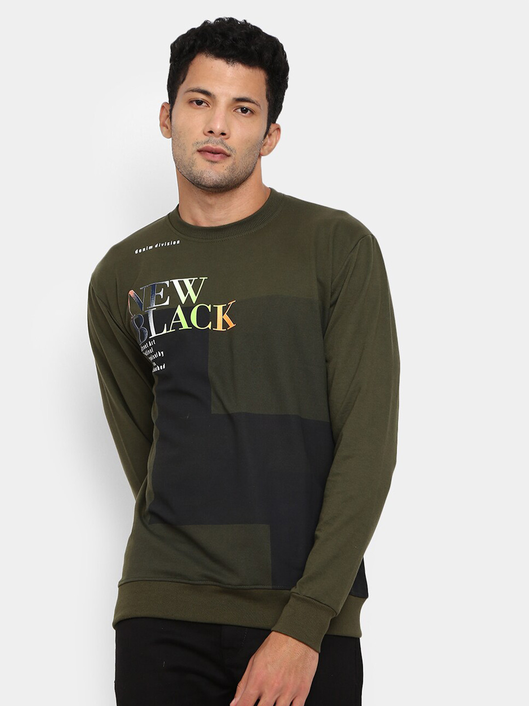 

V-Mart Men Olive Green Typography Printed Terry Round Neck Slim Fit T-shirt