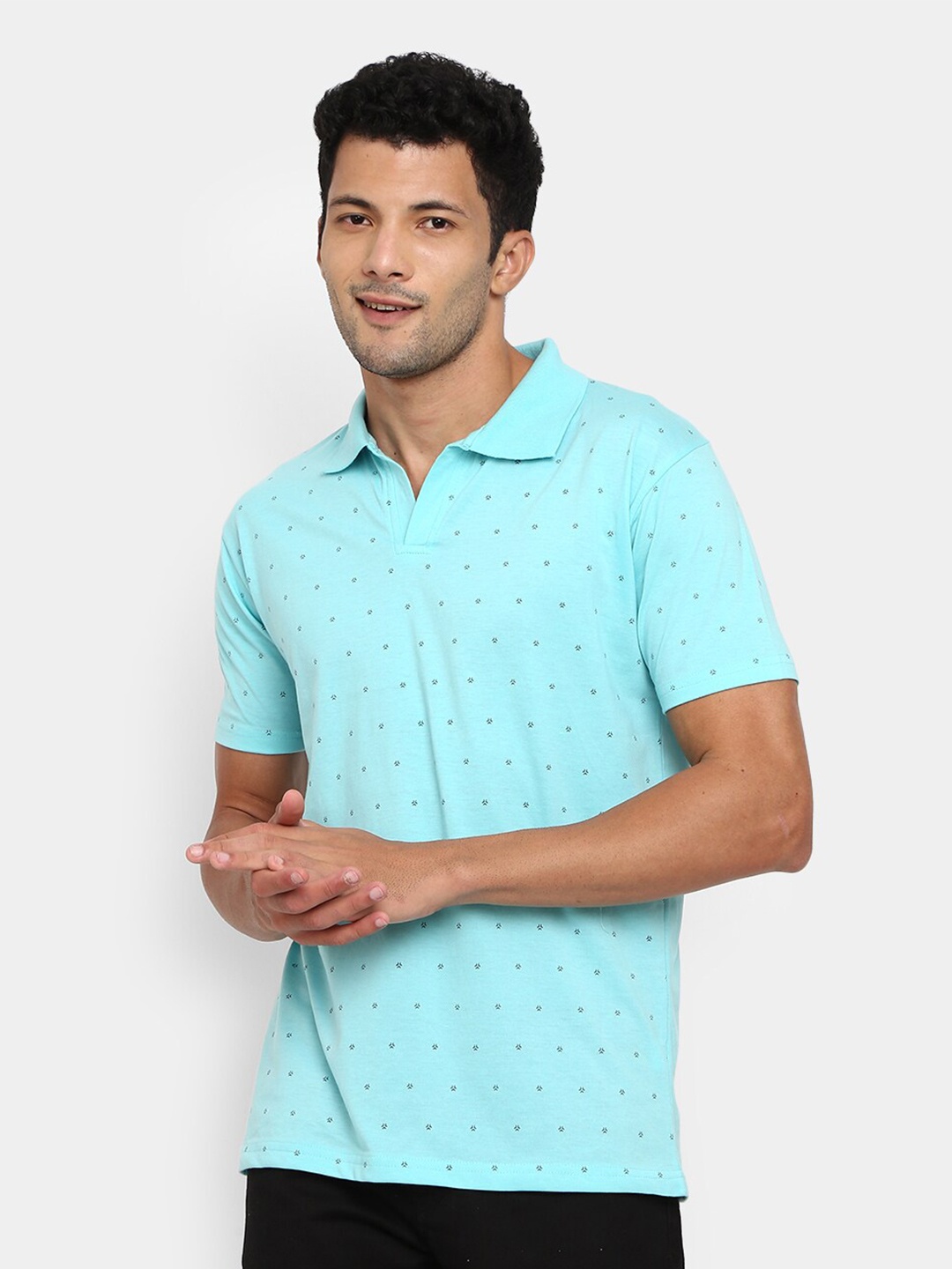 

V-Mart Men Sea Green Printed Polo Collar Polyester Slim Fit T-shirt
