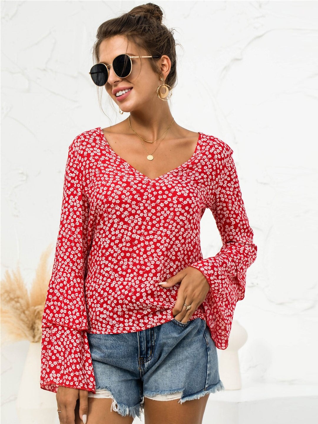 

BoStreet Women Red Floral Print Top