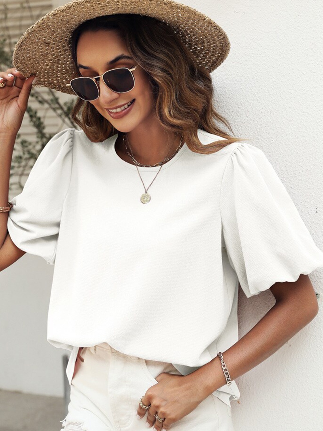 

BoStreet Women White Solid Boxy Top