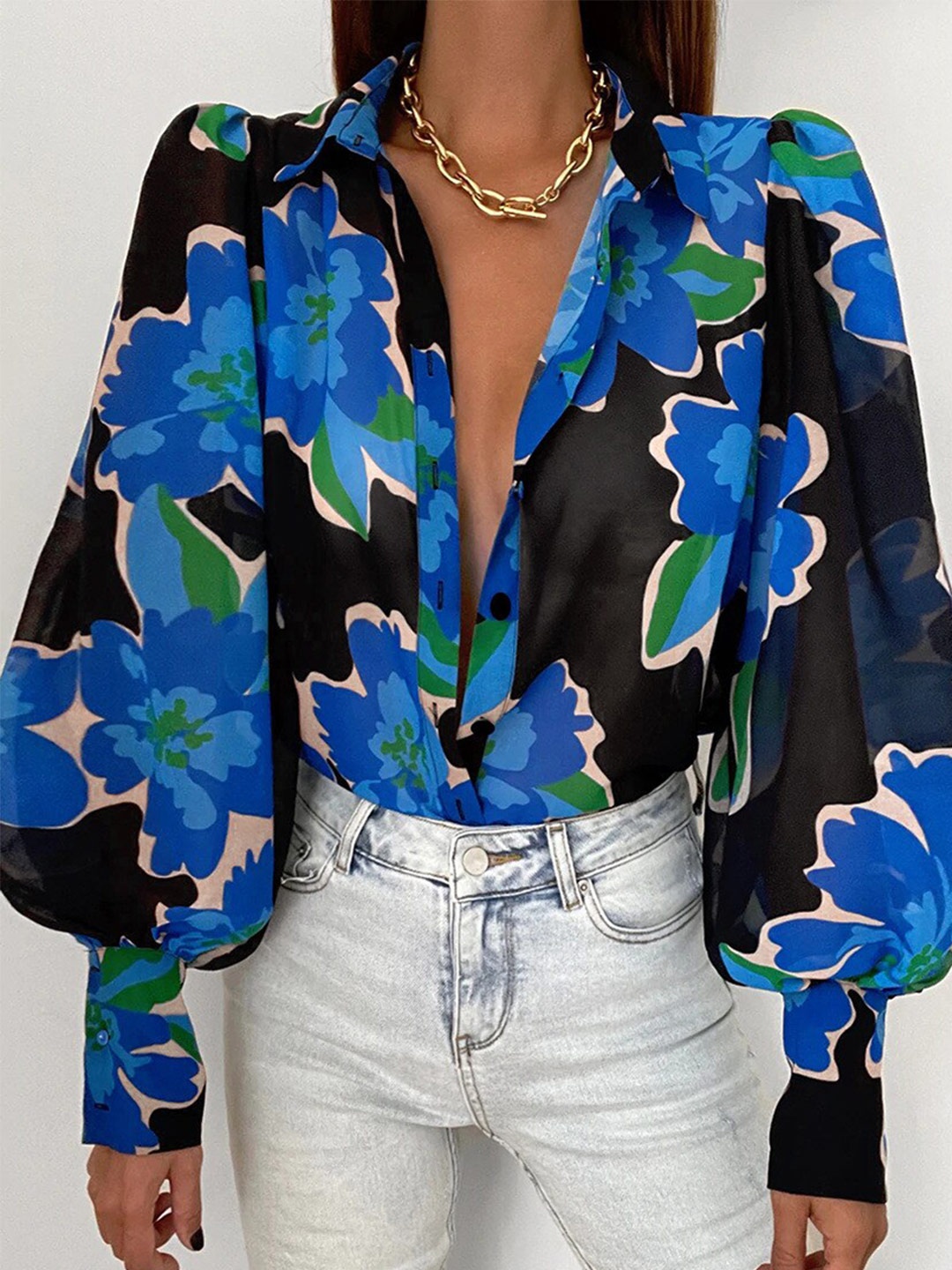 

StyleCast Blue Print Shirt Style Top