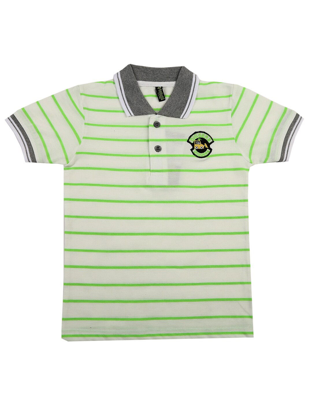

V-Mart Boys Green Striped Polo Collar T-shirt