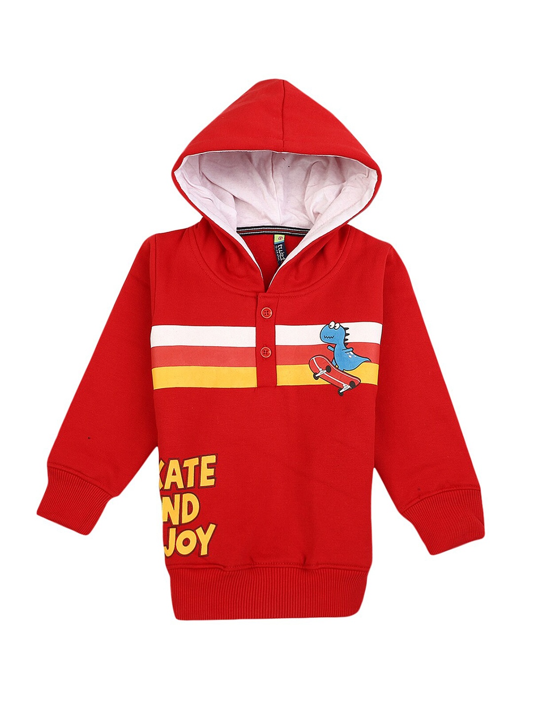 

V-Mart Boys Red & Yellow Printed Hooded Neck T-shirt
