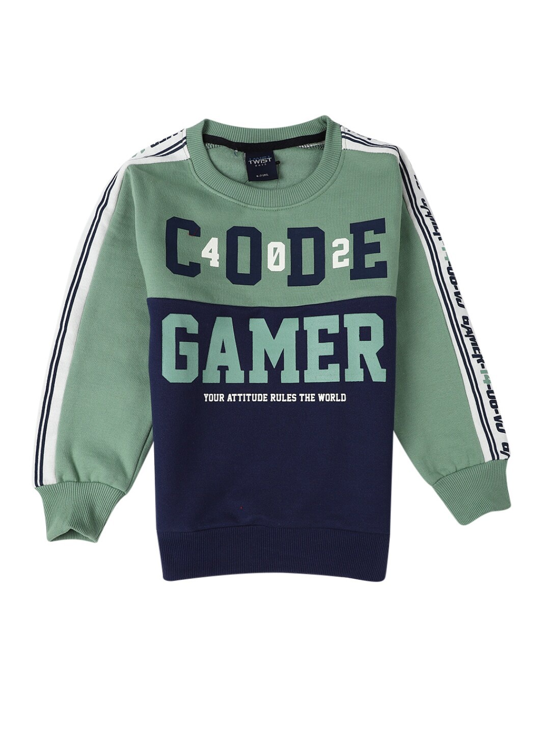 

V-Mart Boys Green Printed Hooded Sweatshirt