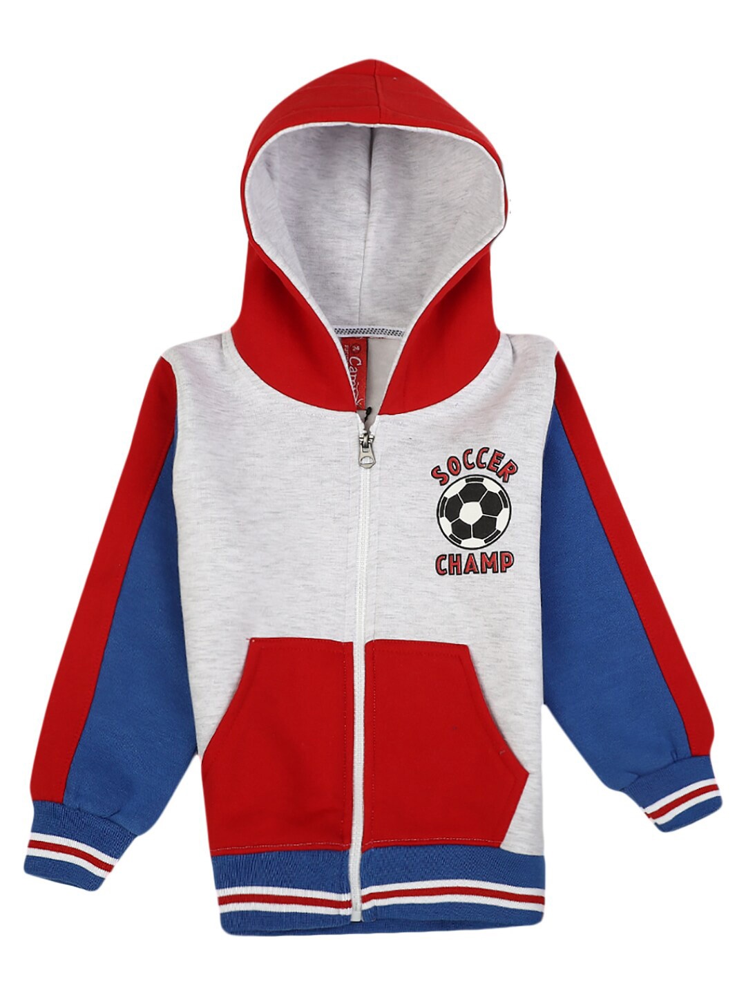 

V-Mart Boys Beige & Red Colourblocked Hooded Neck Polyester Cotton T-shirt