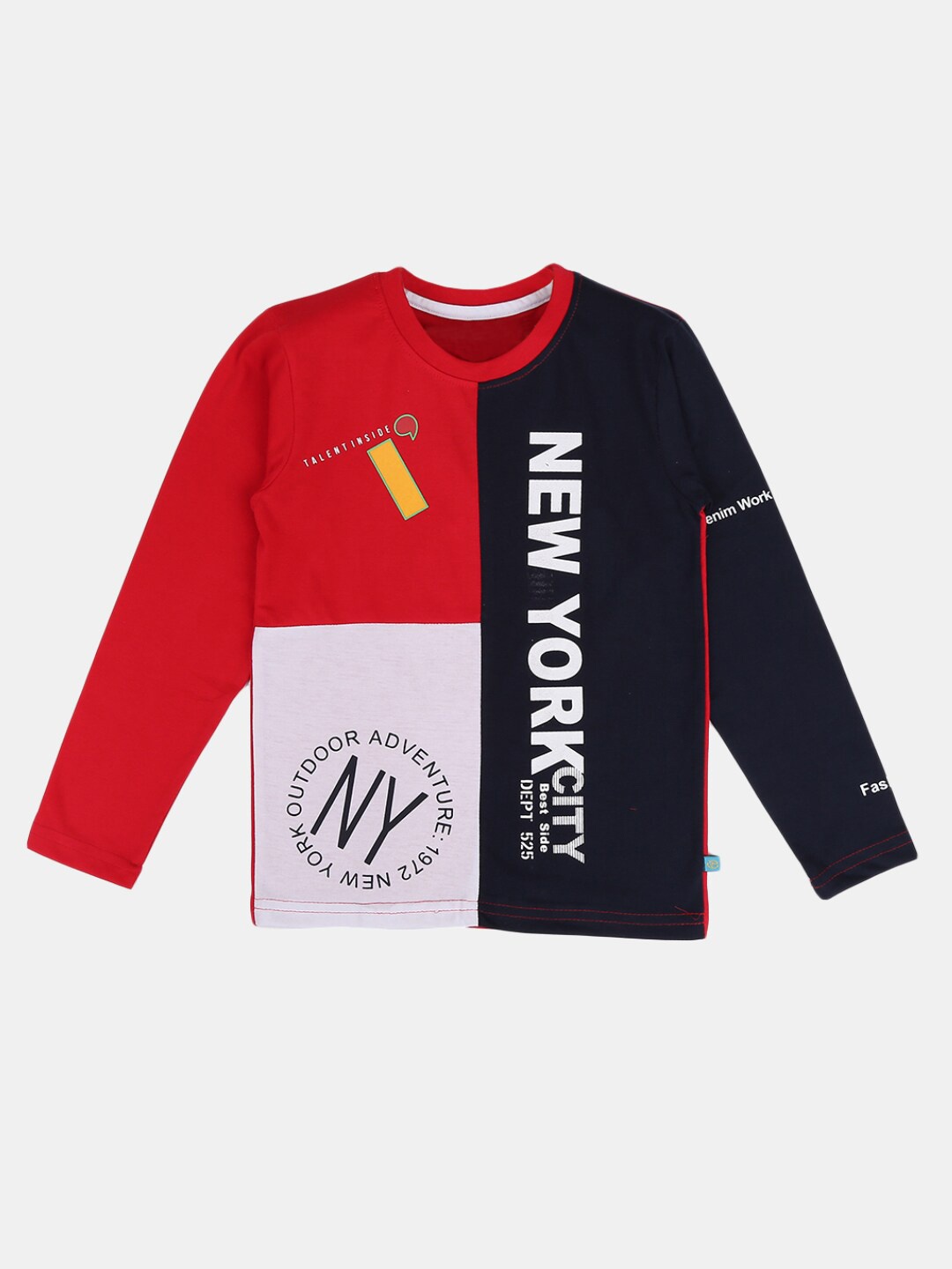 

V-Mart Boys Red & Black Typography Colourblocked T-shirt