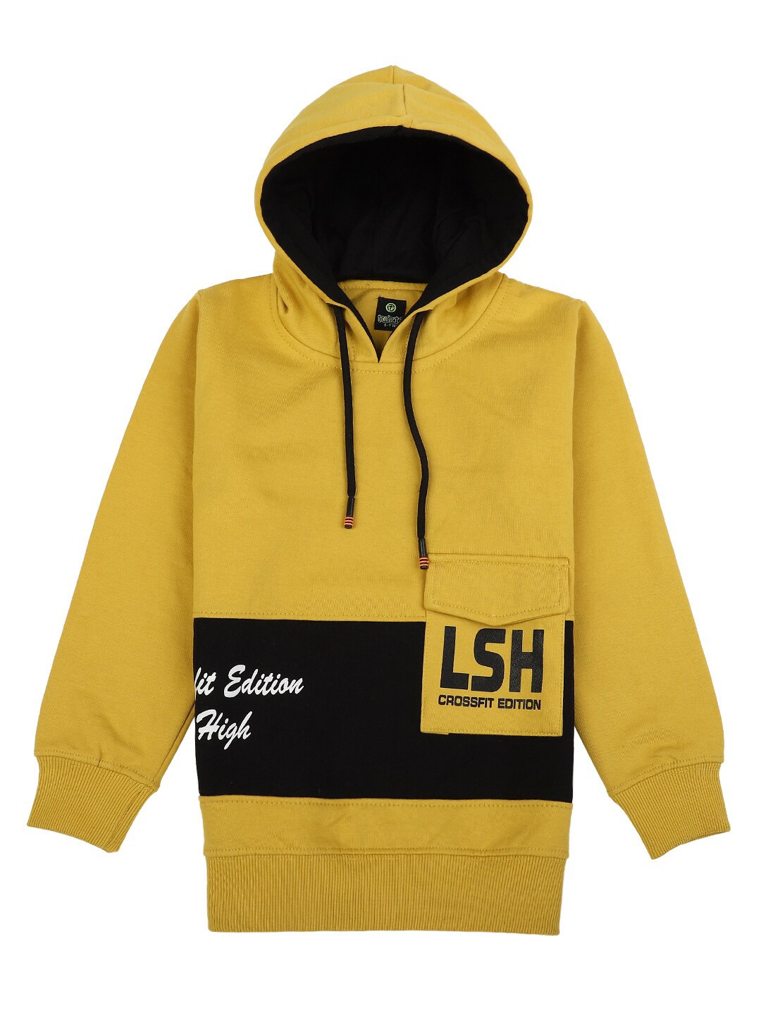 

V-Mart Boys Mustard Yellow & Black Colourblocked Hooded T-shirt
