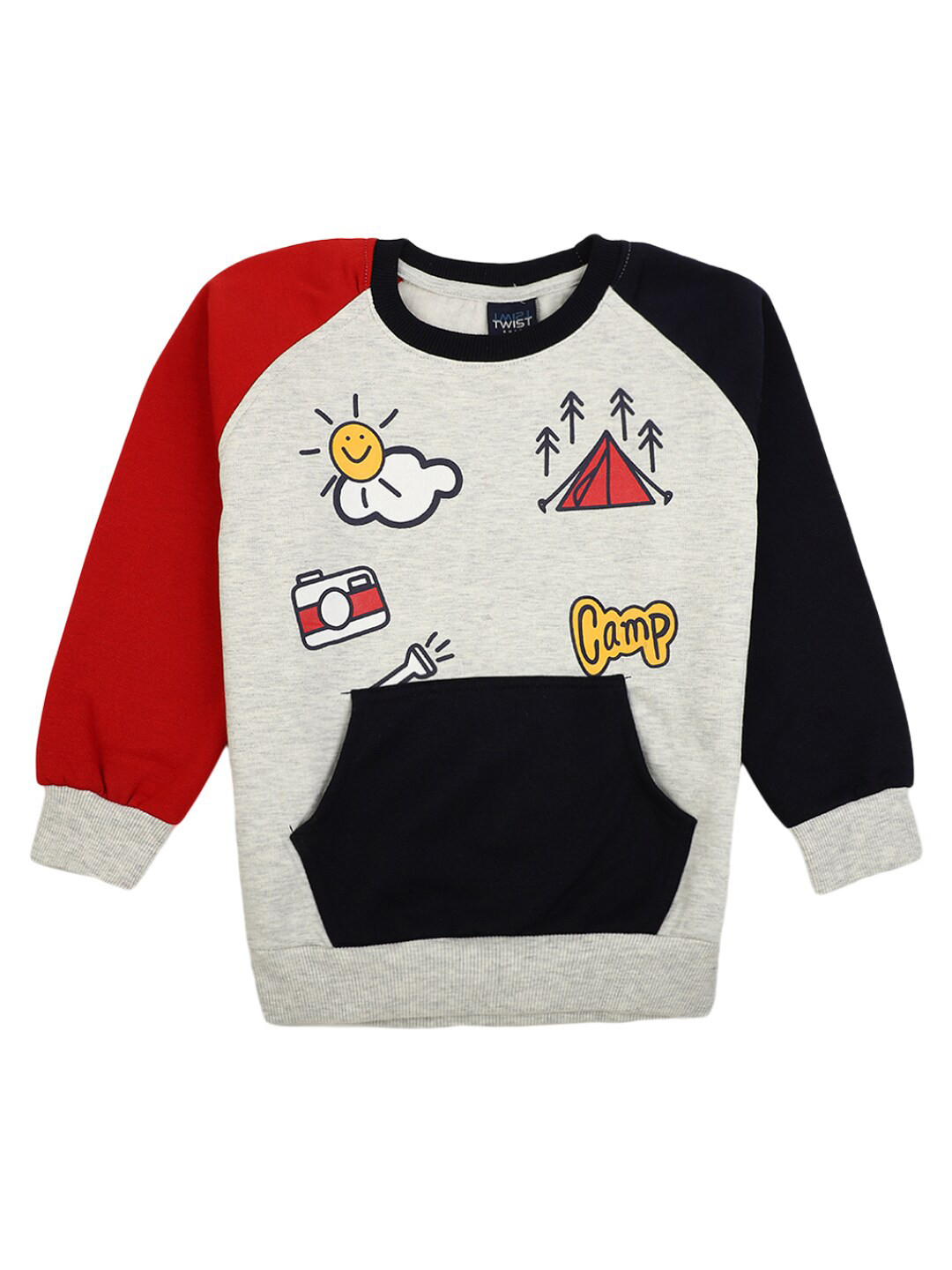

V-Mart Boys Grey Melange & Red Colourblocked T-shirt