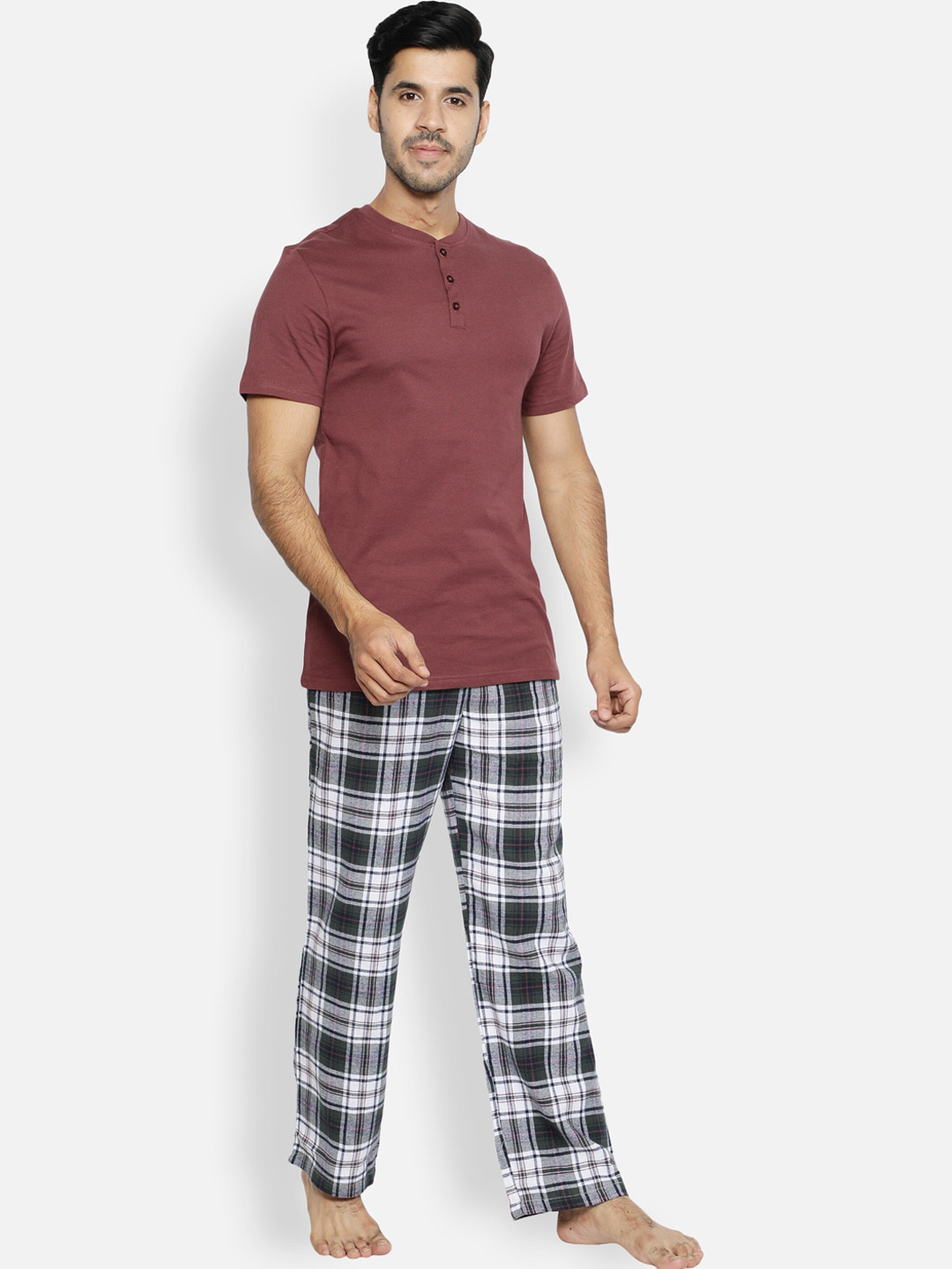 

BStories Men Maroon & Black Cotton Night suit