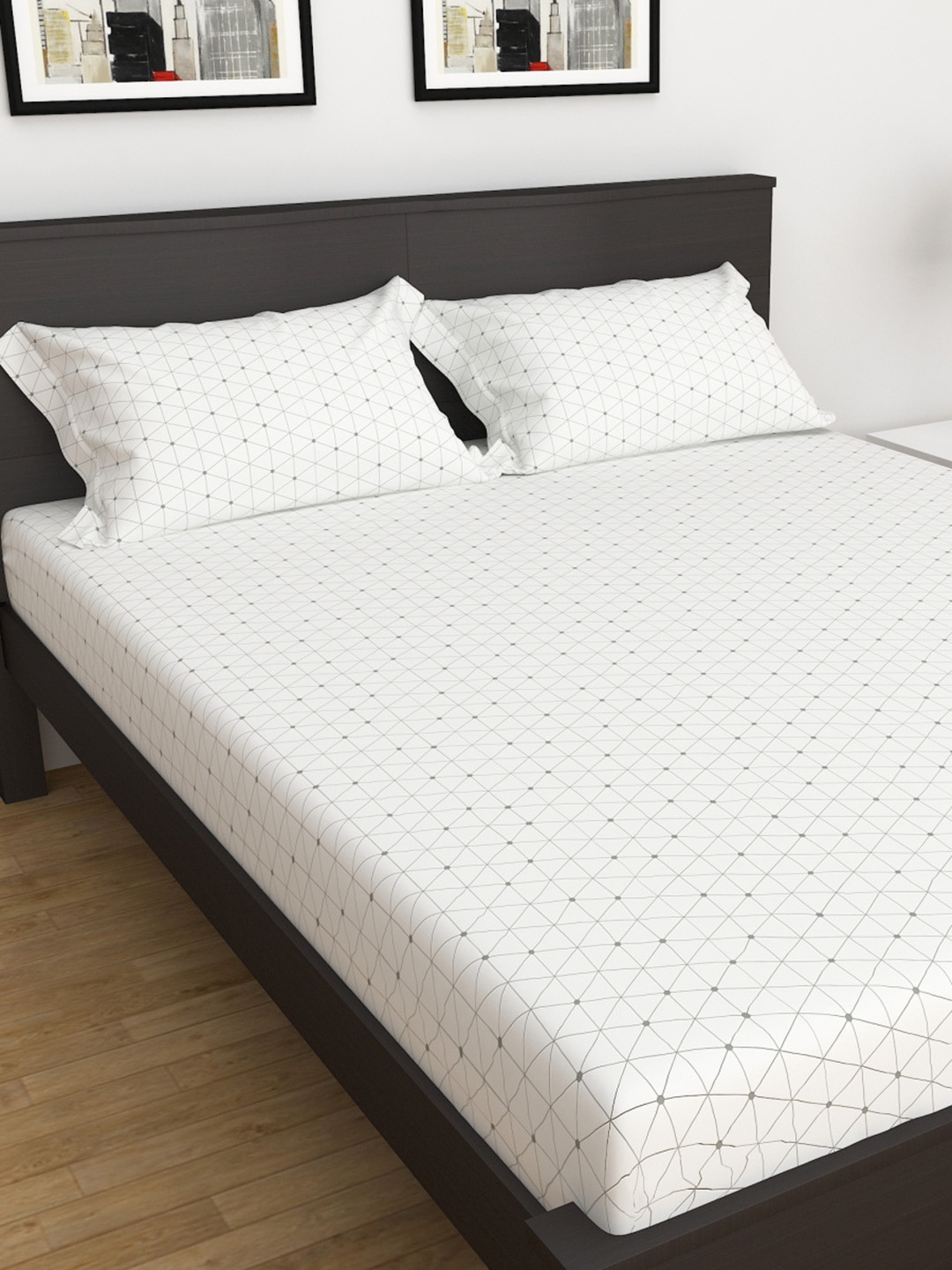 

Home Centre Adults White & Grey Geometric 152 TC King Bedsheet with 2 Pillow Covers